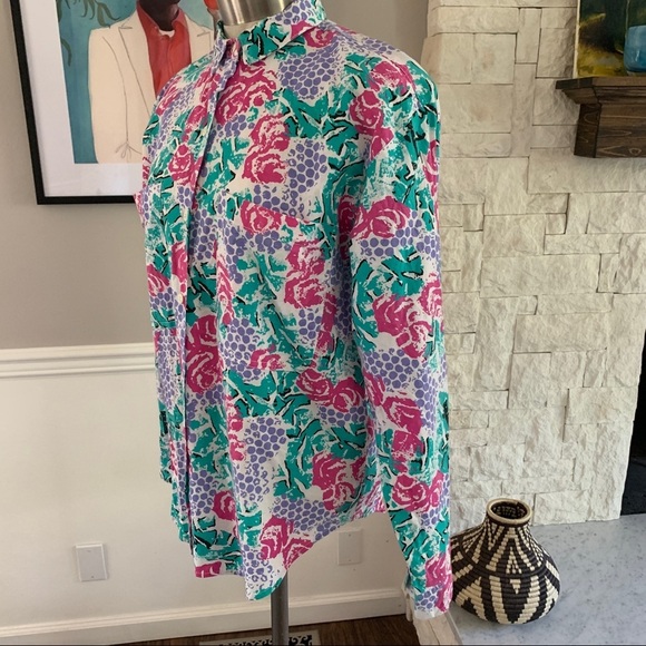 Vintage Multicolor Graphic Button Down Shirt 80s 90s SIze Medium - Picture 4 of 12